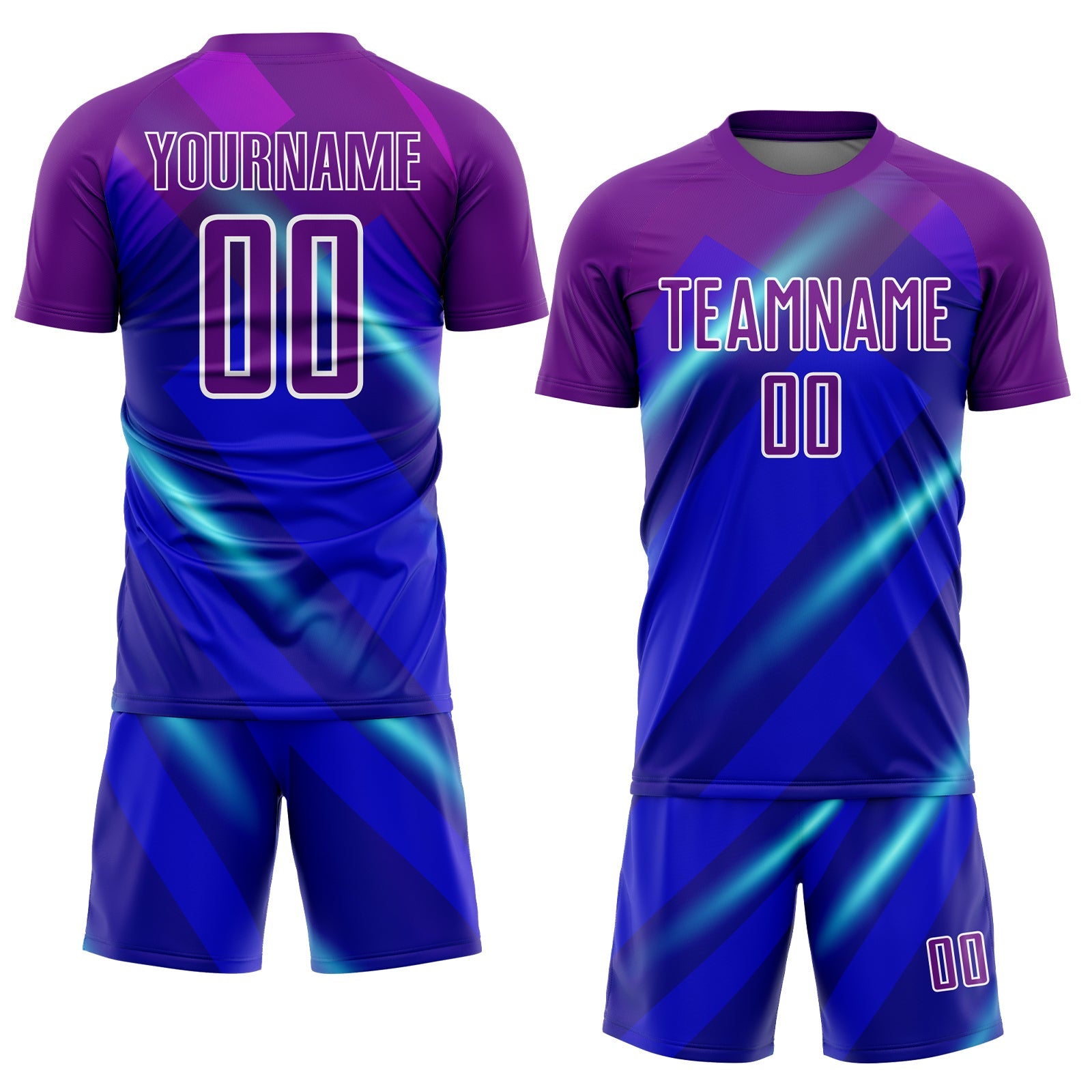 Custom Royal Purple-White Lines Sublimation Soccer Uniform Jersey view 2