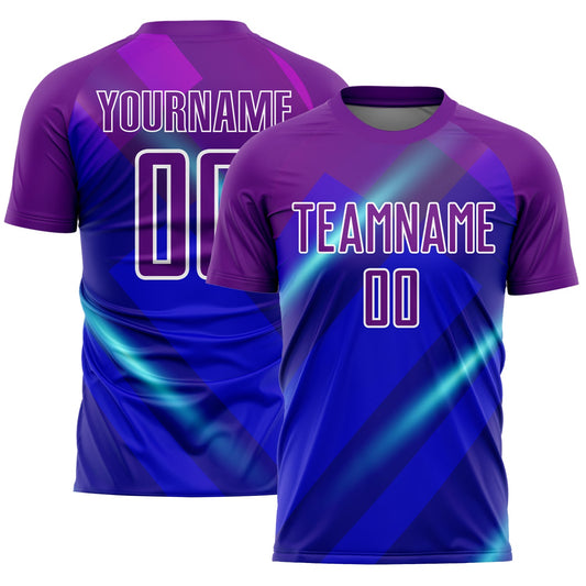 Custom Royal Purple-White Lines Sublimation Soccer Uniform Jersey - Main View