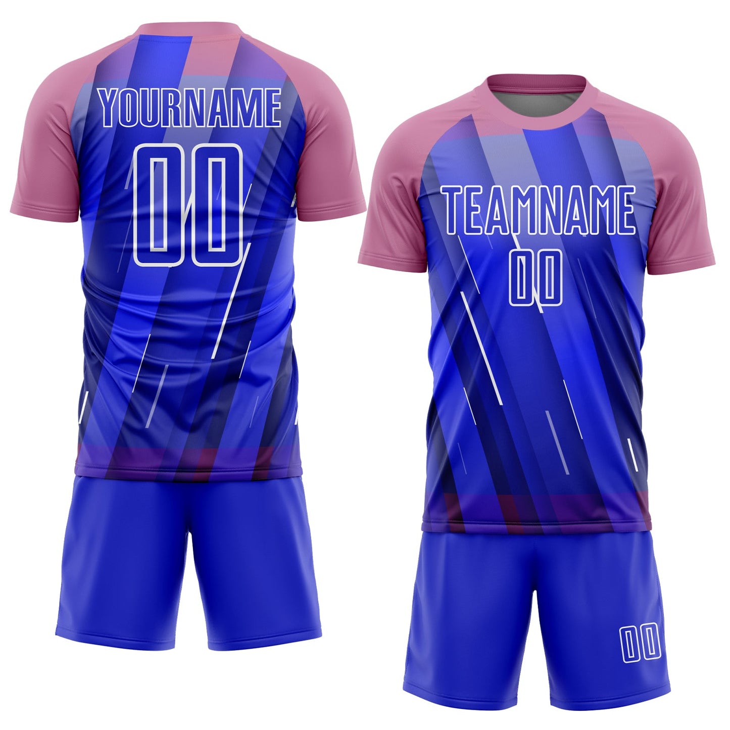 Custom Royal Medium Pink-White Lines Sublimation Soccer Uniform Jersey view 2