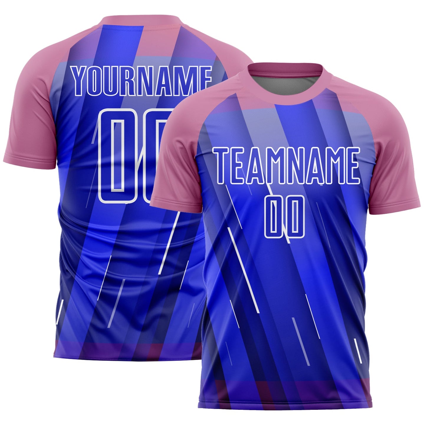 Custom Royal Medium Pink-White Lines Sublimation Soccer Uniform Jersey - Main View