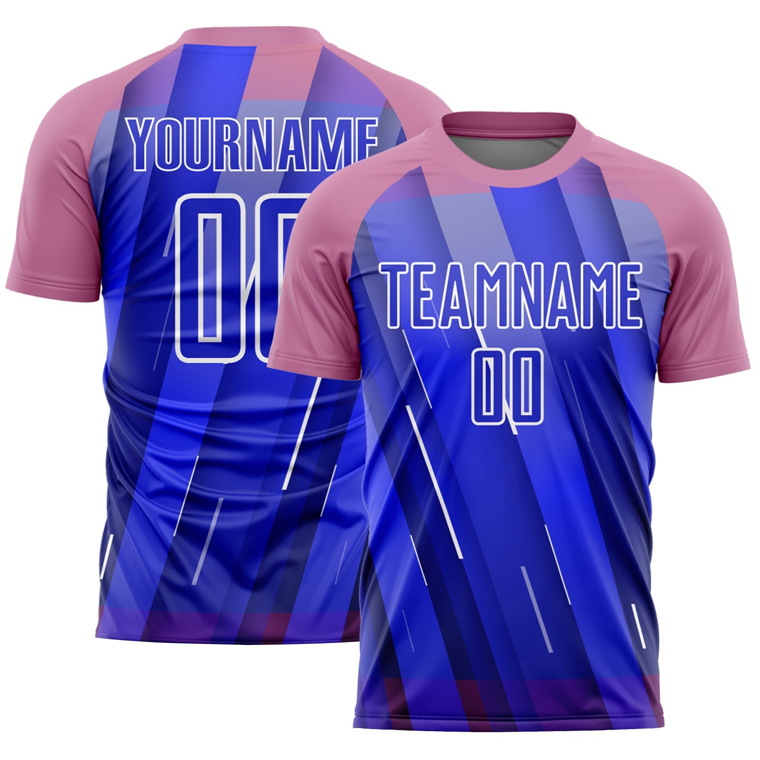 Custom Royal Medium Pink-White Lines Sublimation Soccer Uniform Jersey - Main View