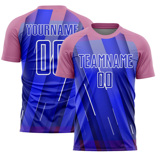 Custom Royal Medium Pink-White Lines Sublimation Soccer Uniform Jersey - Main View