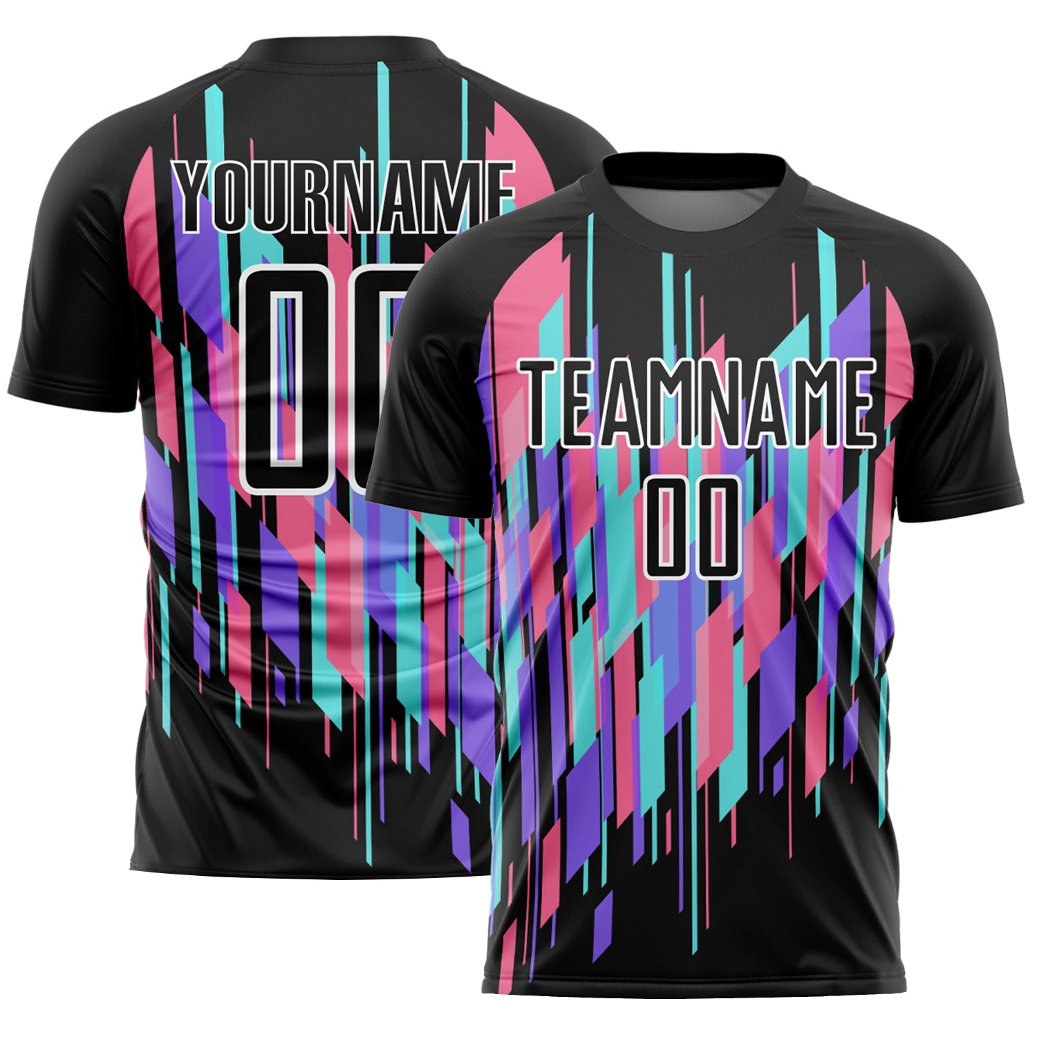 Custom Black White Geometric Shapes Sublimation Soccer Uniform Jersey - Main View