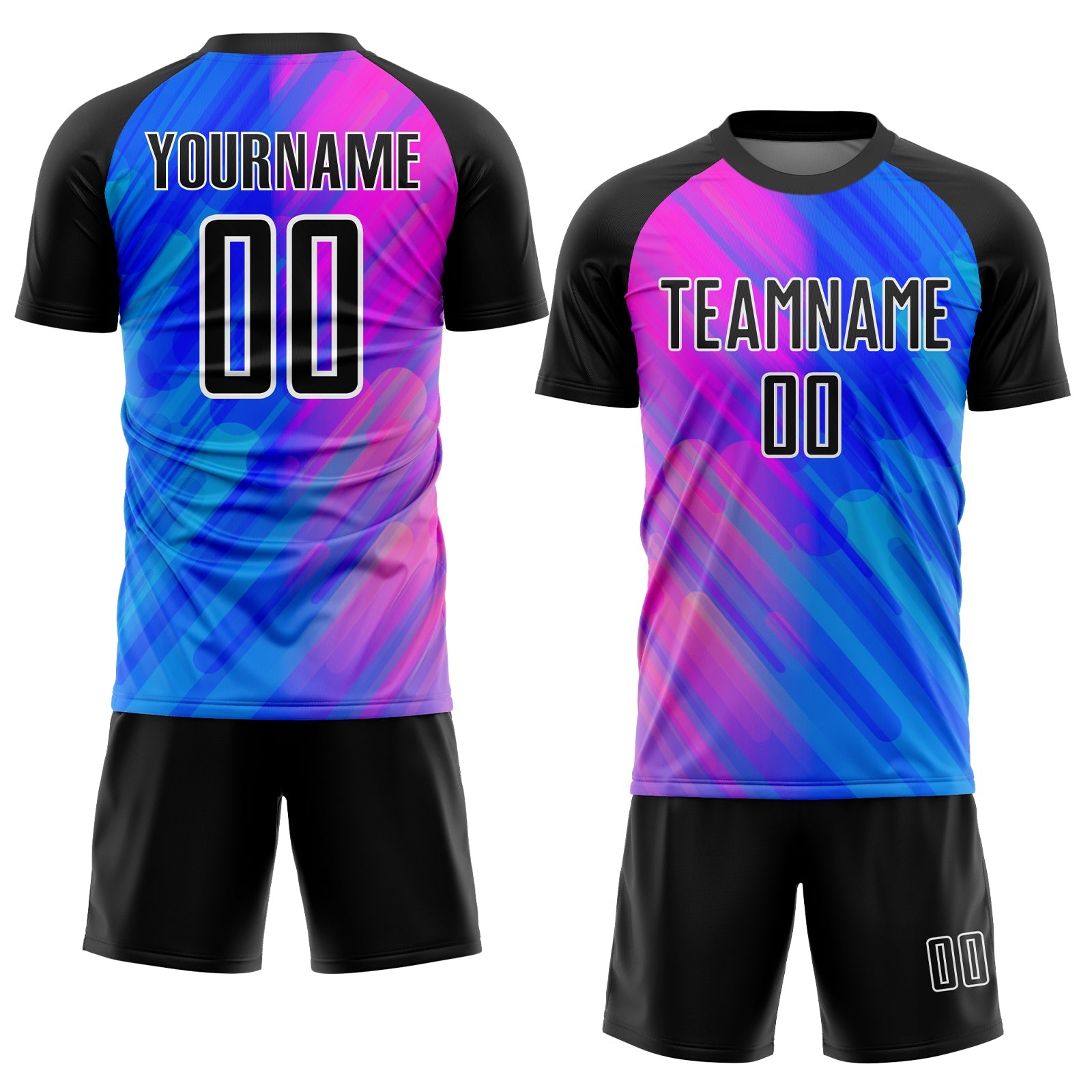 Custom Royal Black-Pink Lines Sublimation Soccer Uniform Jersey view 2
