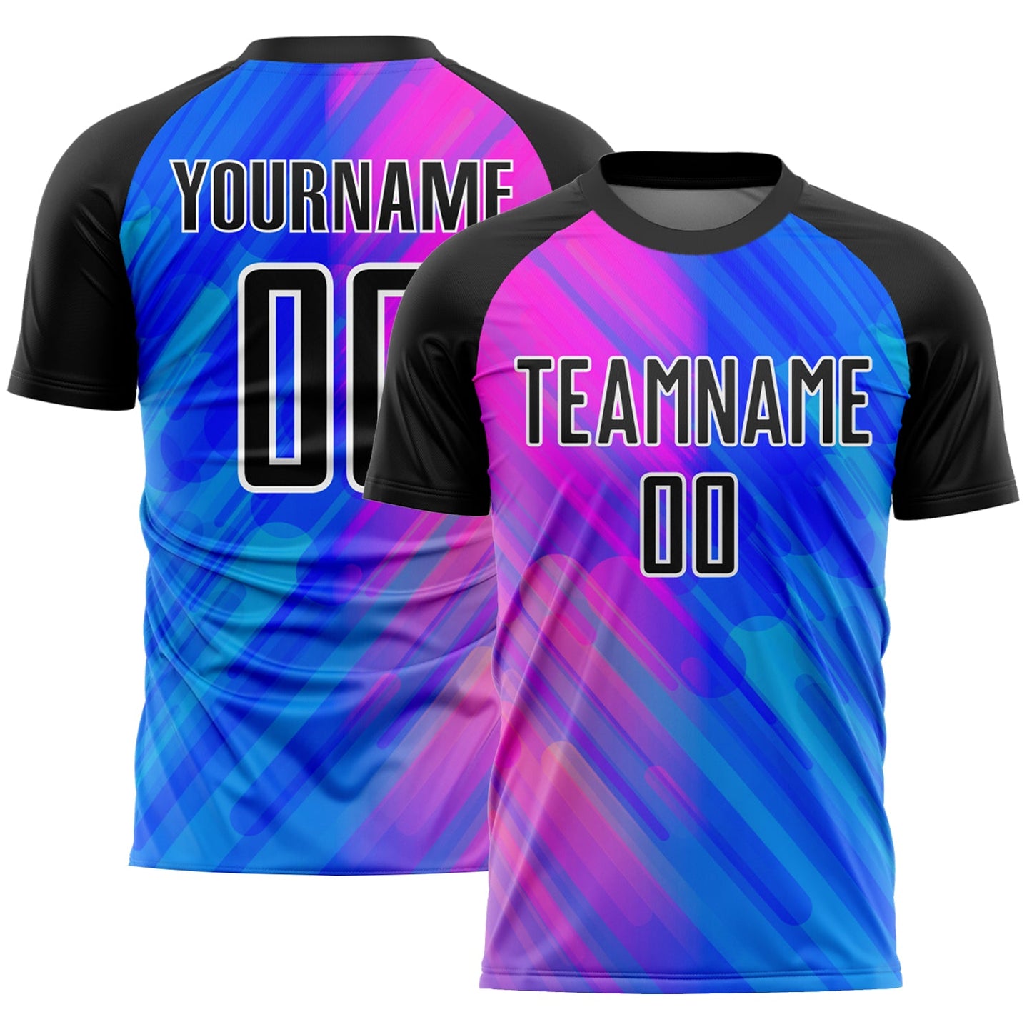 Custom Royal Black-Pink Lines Sublimation Soccer Uniform Jersey - Main View