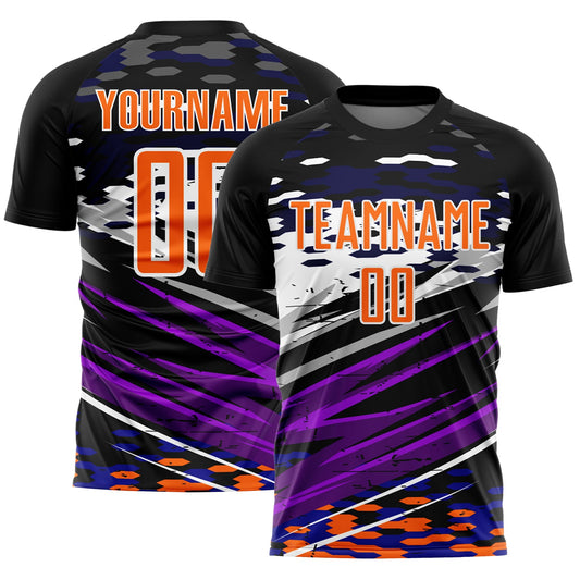 Custom Black Bay Orange-White Lines Sublimation Soccer Uniform Jersey - Main View