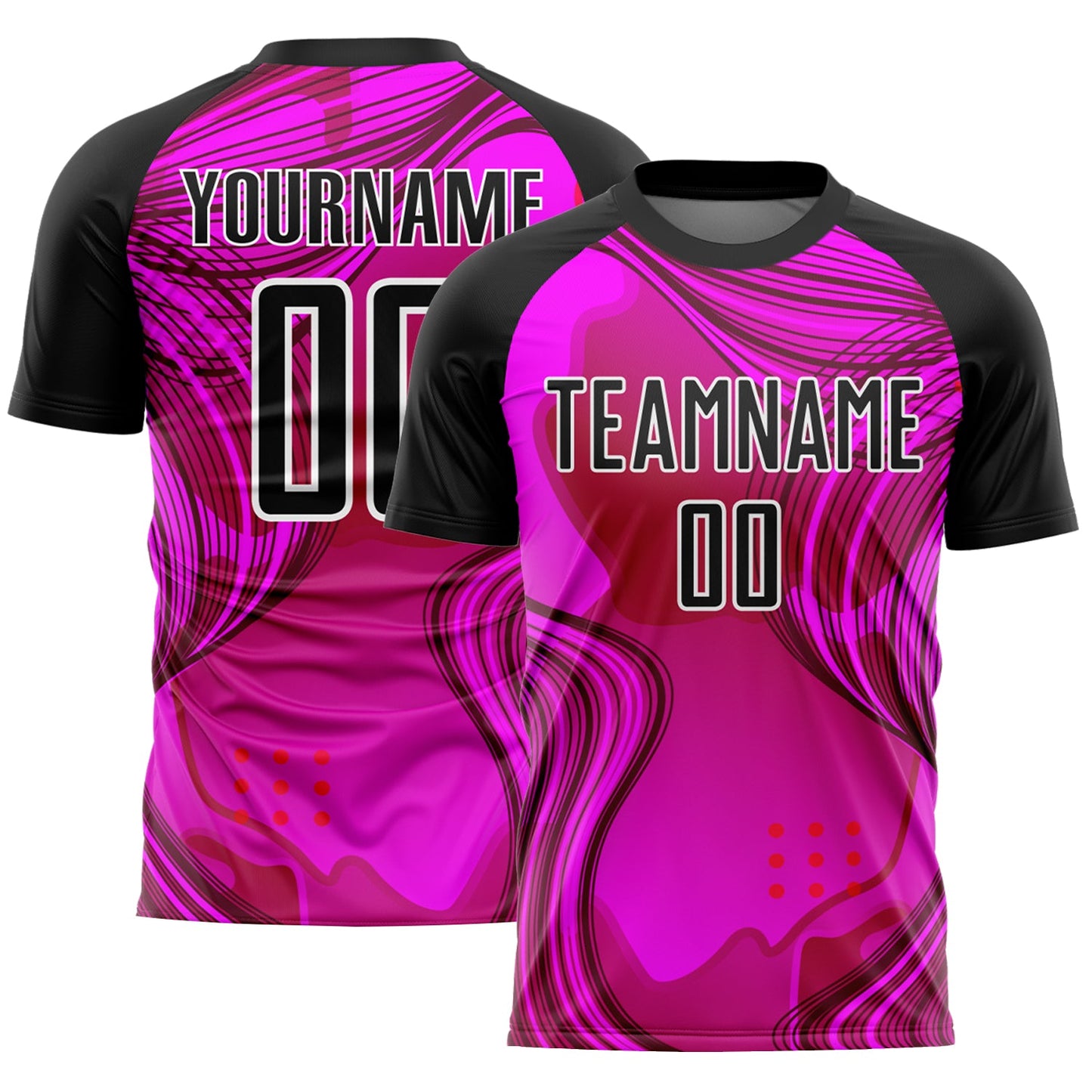 Custom Hot Pink Black-White Waves Sublimation Soccer Uniform Jersey - Main View