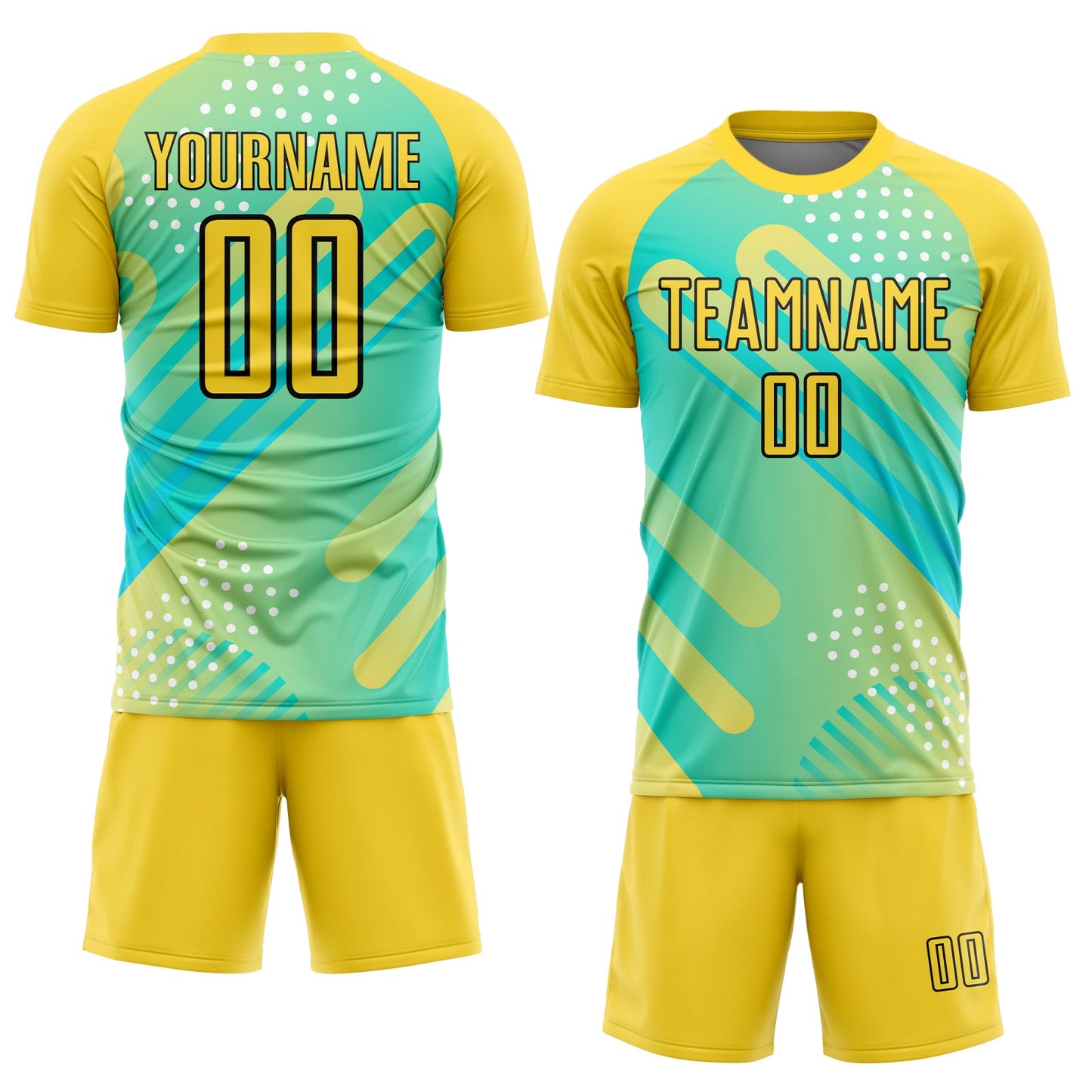 Custom Pea Green Yellow-Black Abstract Shapes Sublimation Soccer Uniform Jersey view 2