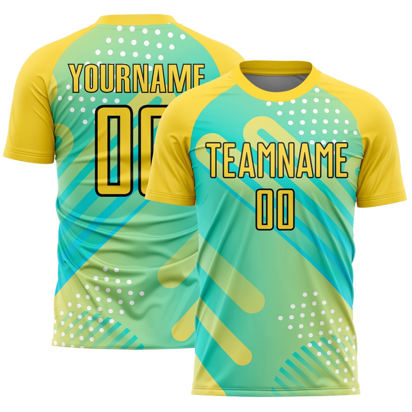 Custom Pea Green Yellow-Black Abstract Shapes Sublimation Soccer Uniform Jersey - Main View