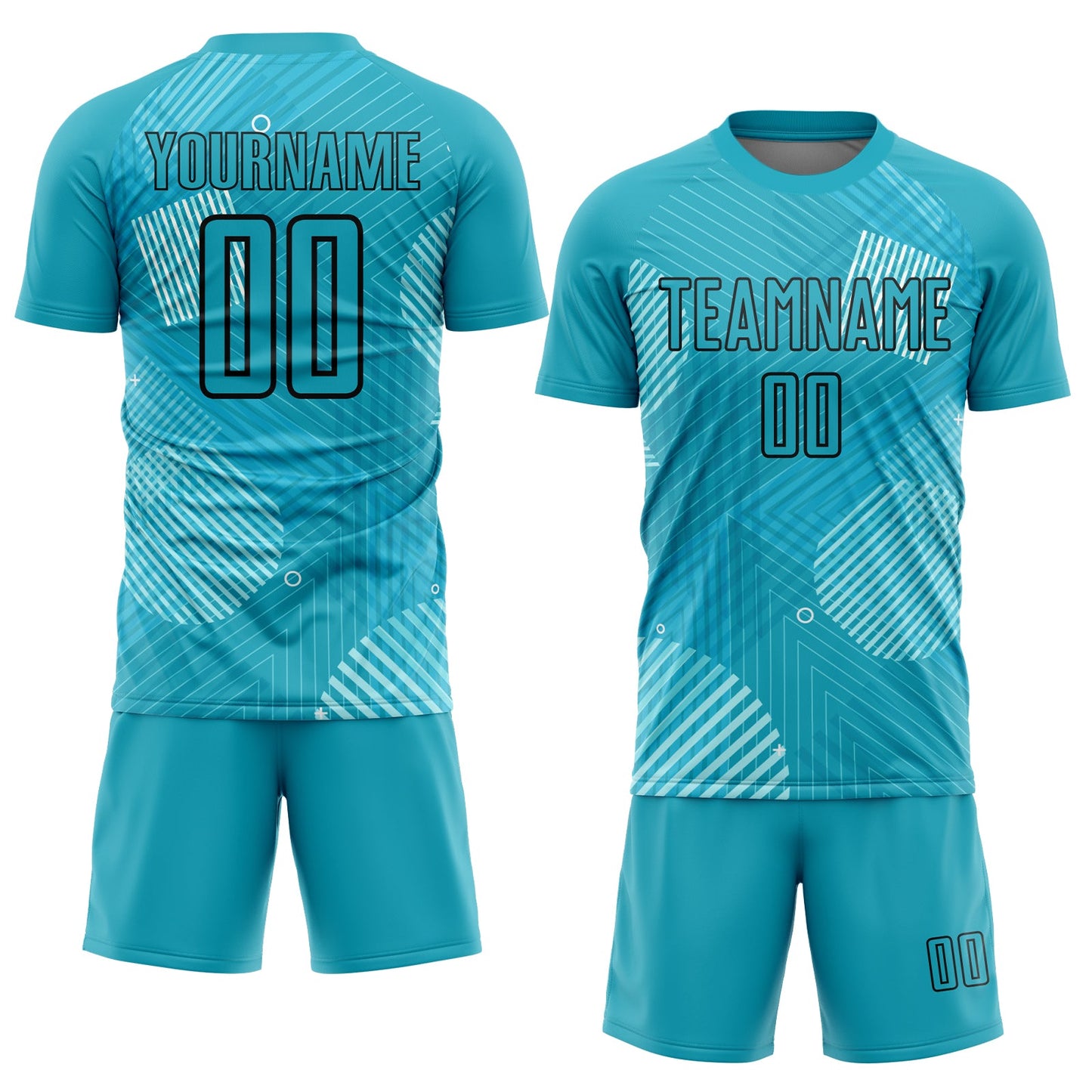 Custom Aqua Black Lines Sublimation Soccer Uniform Jersey view 2