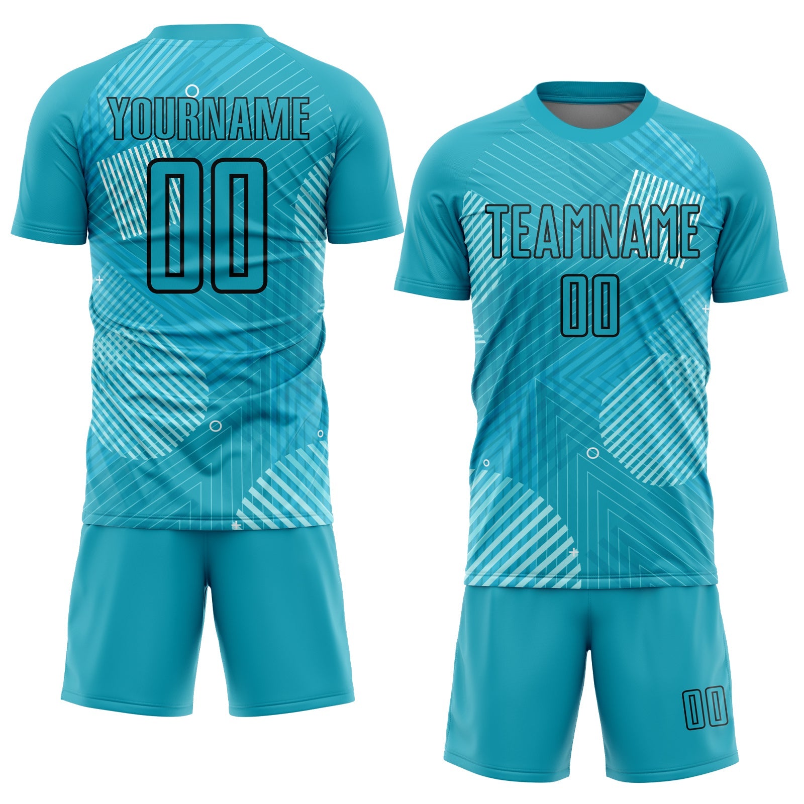 Custom Aqua Black Lines Sublimation Soccer Uniform Jersey view 2