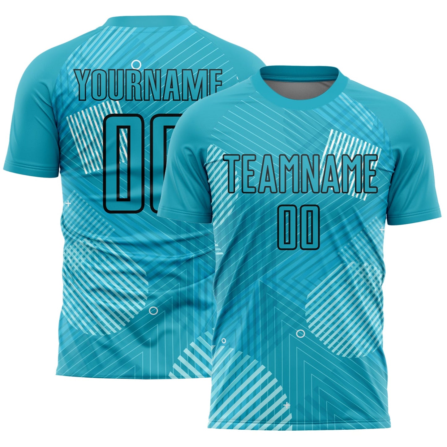 Custom Aqua Black Lines Sublimation Soccer Uniform Jersey - Main View