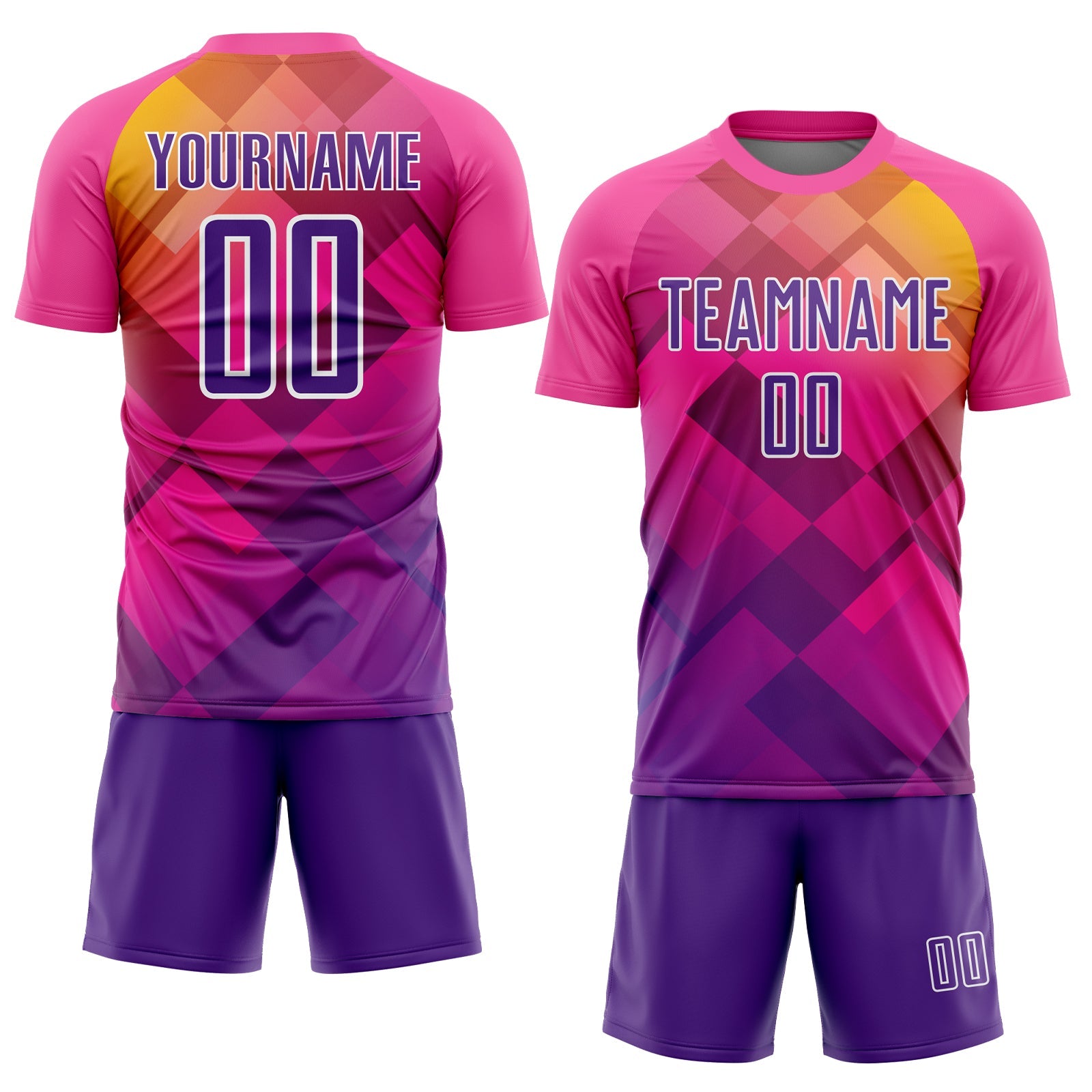 Custom Pink Purple-White Geometric Shapes Sublimation Soccer Uniform Jersey view 2