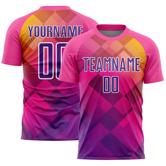 Custom Pink Purple-White Geometric Shapes Sublimation Soccer Uniform Jersey - Main View