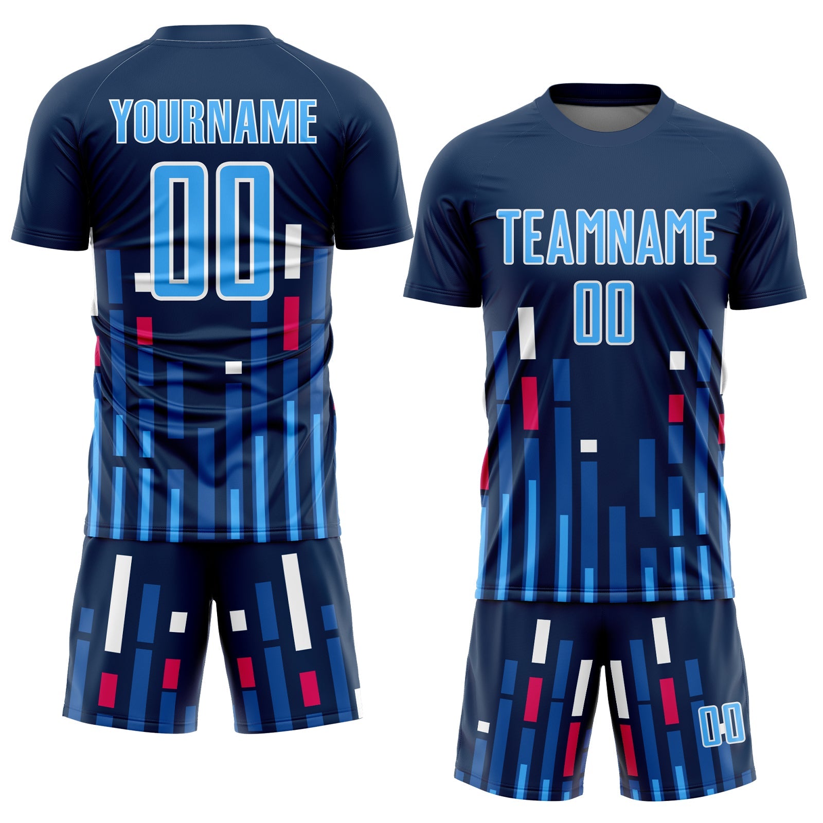 Custom US Navy Blue Sky Blue-White Lines Sublimation Soccer Uniform Jersey view 2