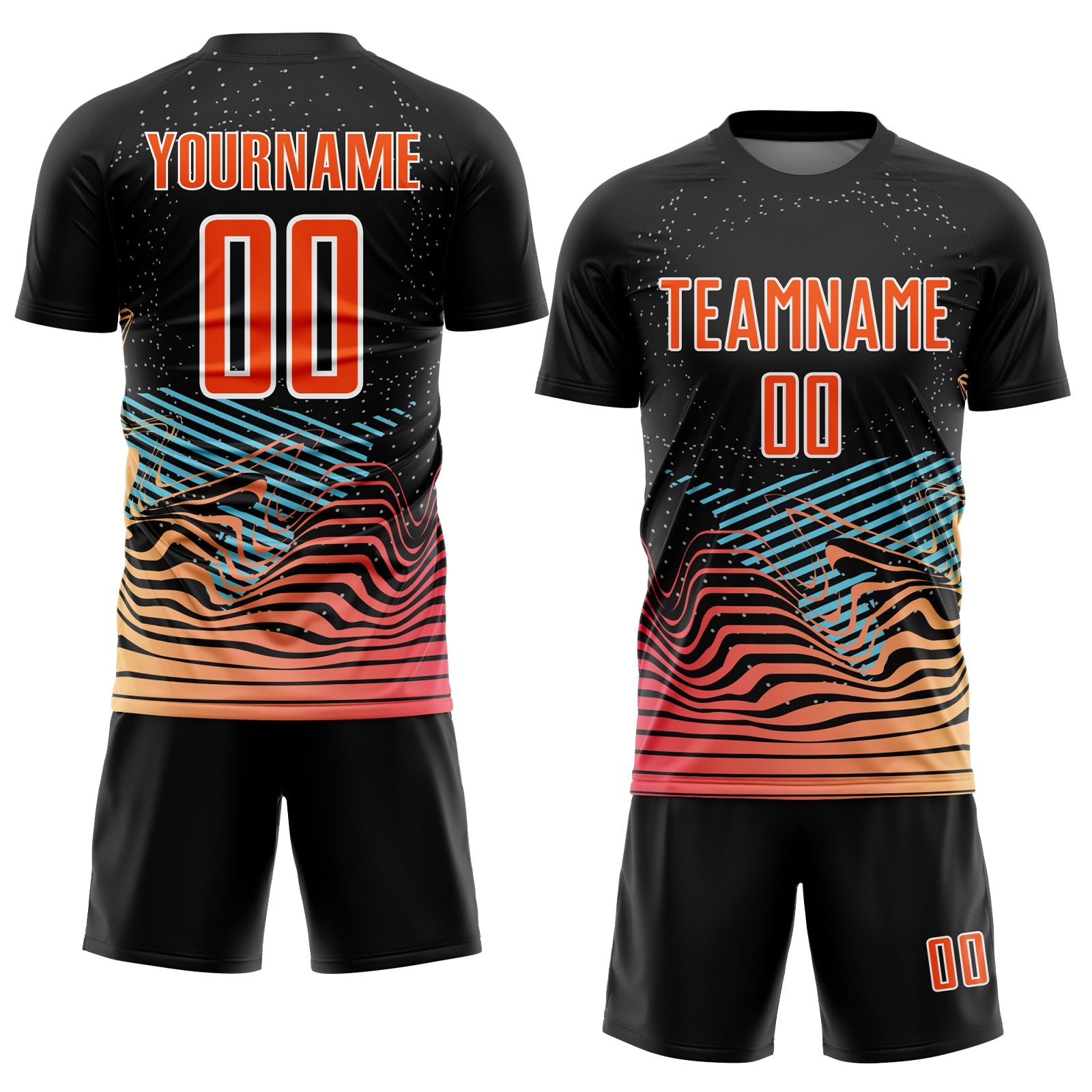 Custom Black Orange-White Lines Sublimation Soccer Uniform Jersey view 2