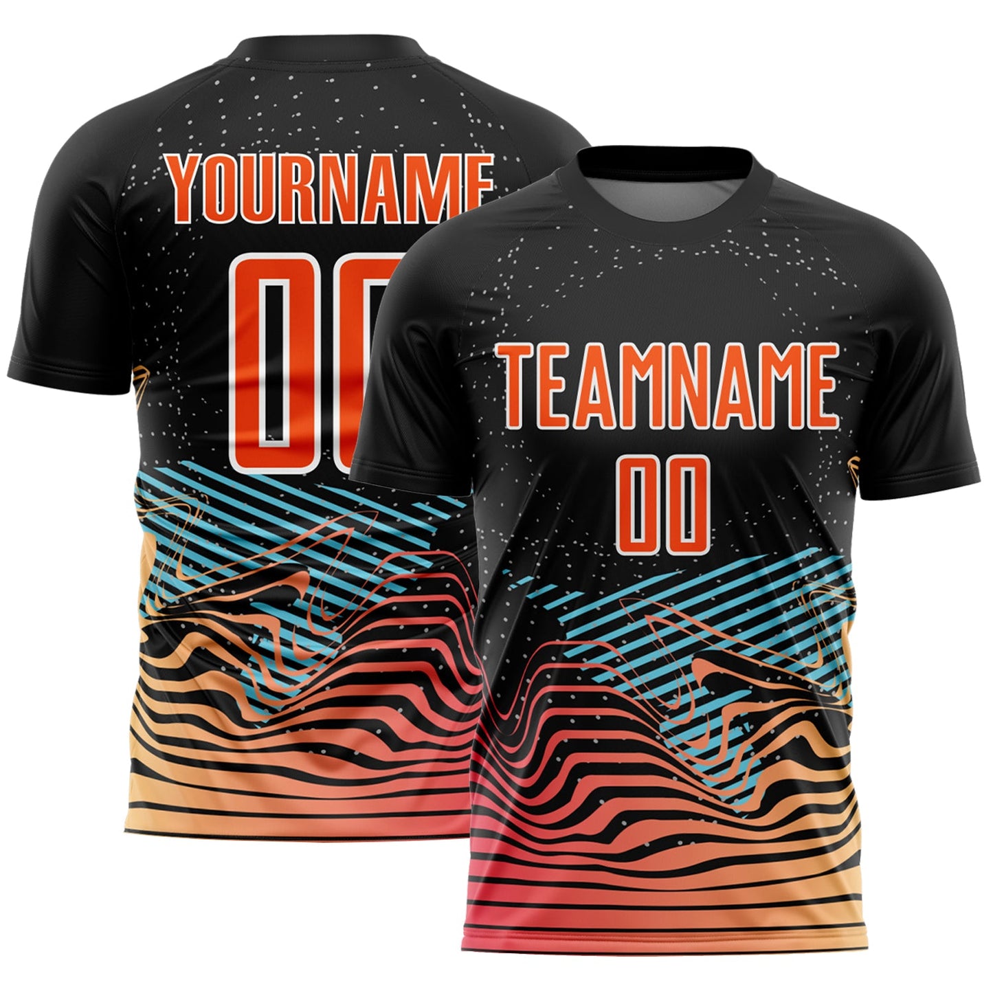 Custom Black Orange-White Lines Sublimation Soccer Uniform Jersey - Main View
