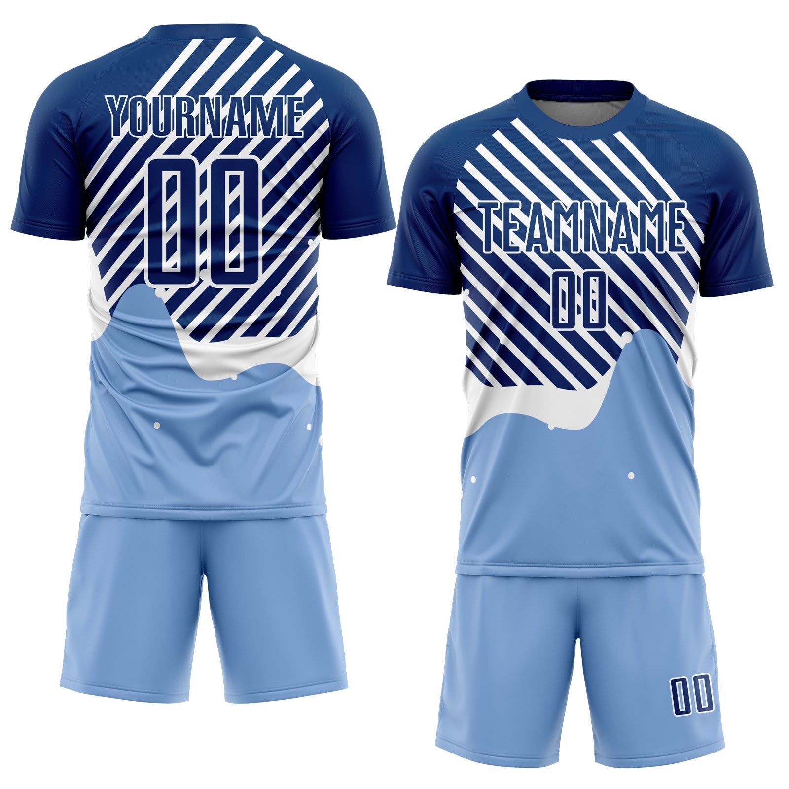 Custom Light Blue Royal-White Lines Sublimation Soccer Uniform Jersey view 2