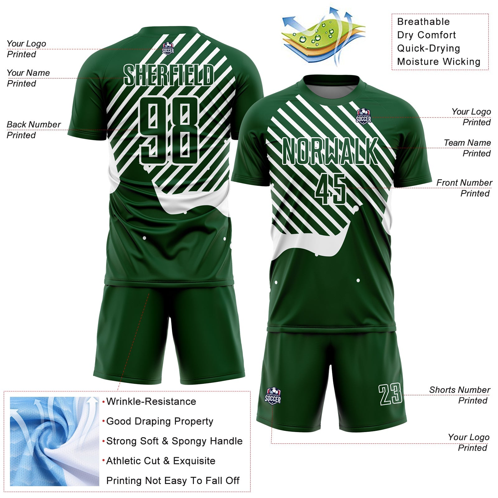 Custom Green White Lines Sublimation Soccer Uniform Jersey view 4