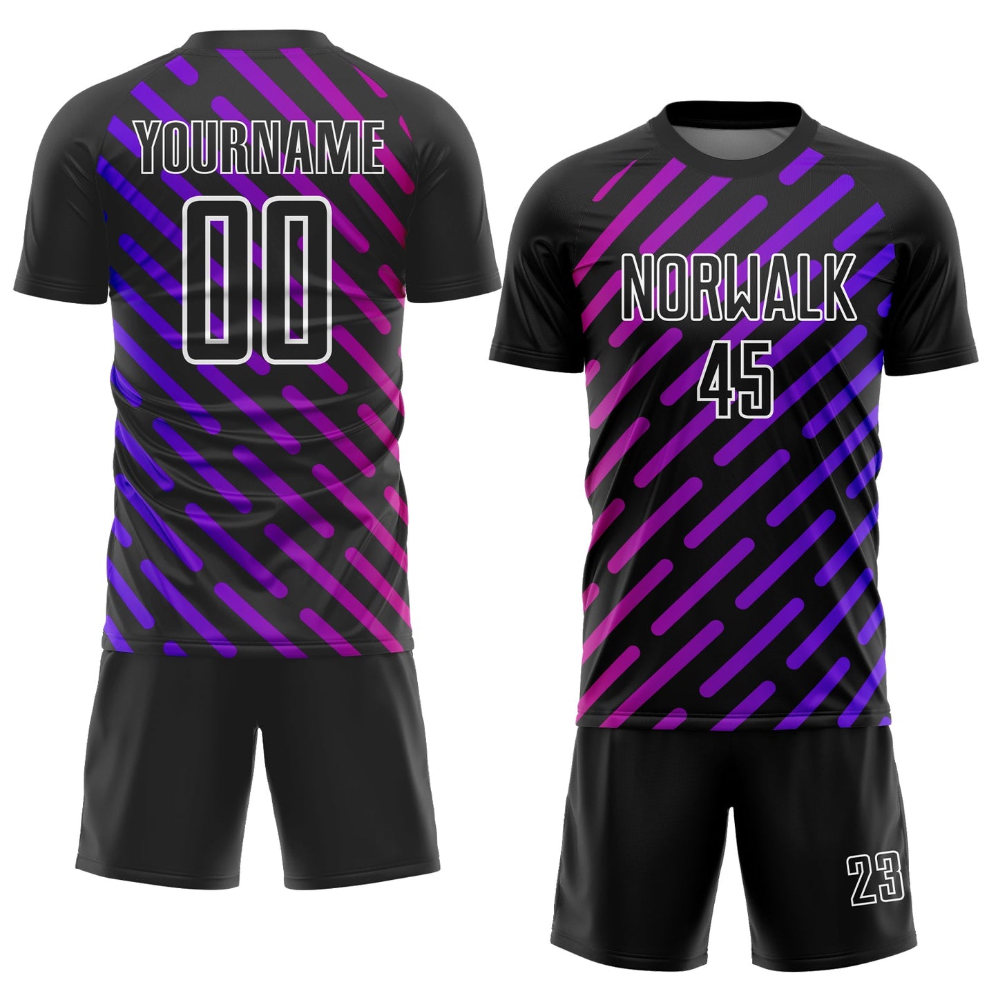 Custom Black Purple-Pink Lines Sublimation Soccer Uniform Jersey view 2