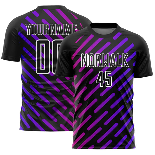 Custom Black Purple-Pink Lines Sublimation Soccer Uniform Jersey - Main View