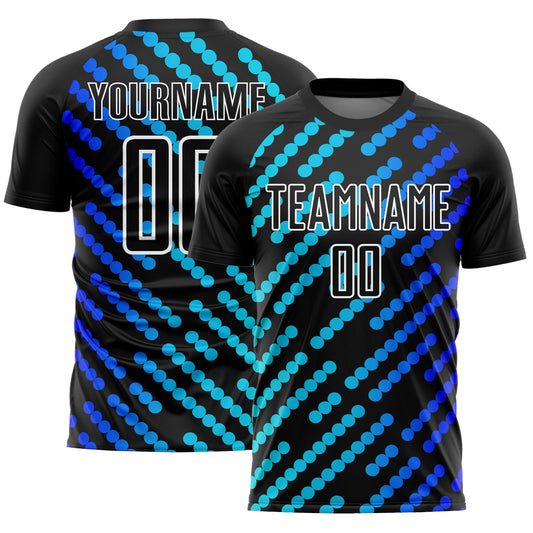 Custom Black Sky Blue-Royal Lines Sublimation Soccer Uniform Jersey - Main View