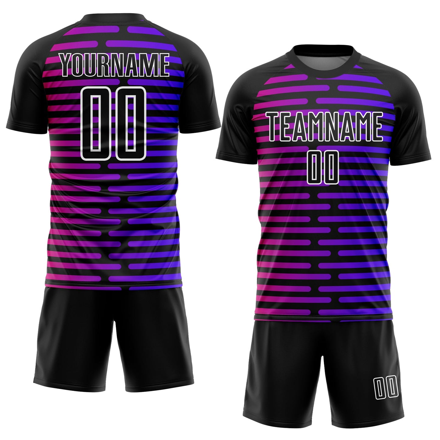Custom Black Purple-Pink Lines Sublimation Soccer Uniform Jersey view 2