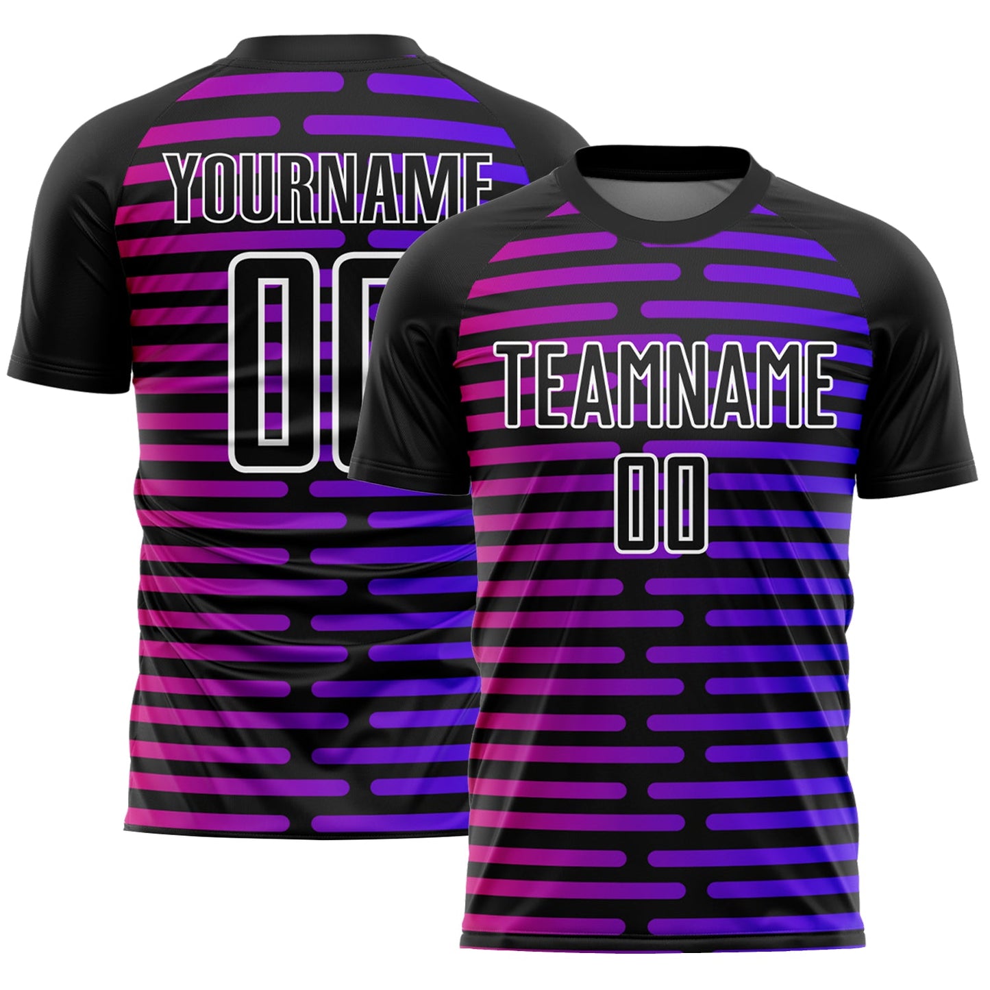 Custom Black Purple-Pink Lines Sublimation Soccer Uniform Jersey - Main View