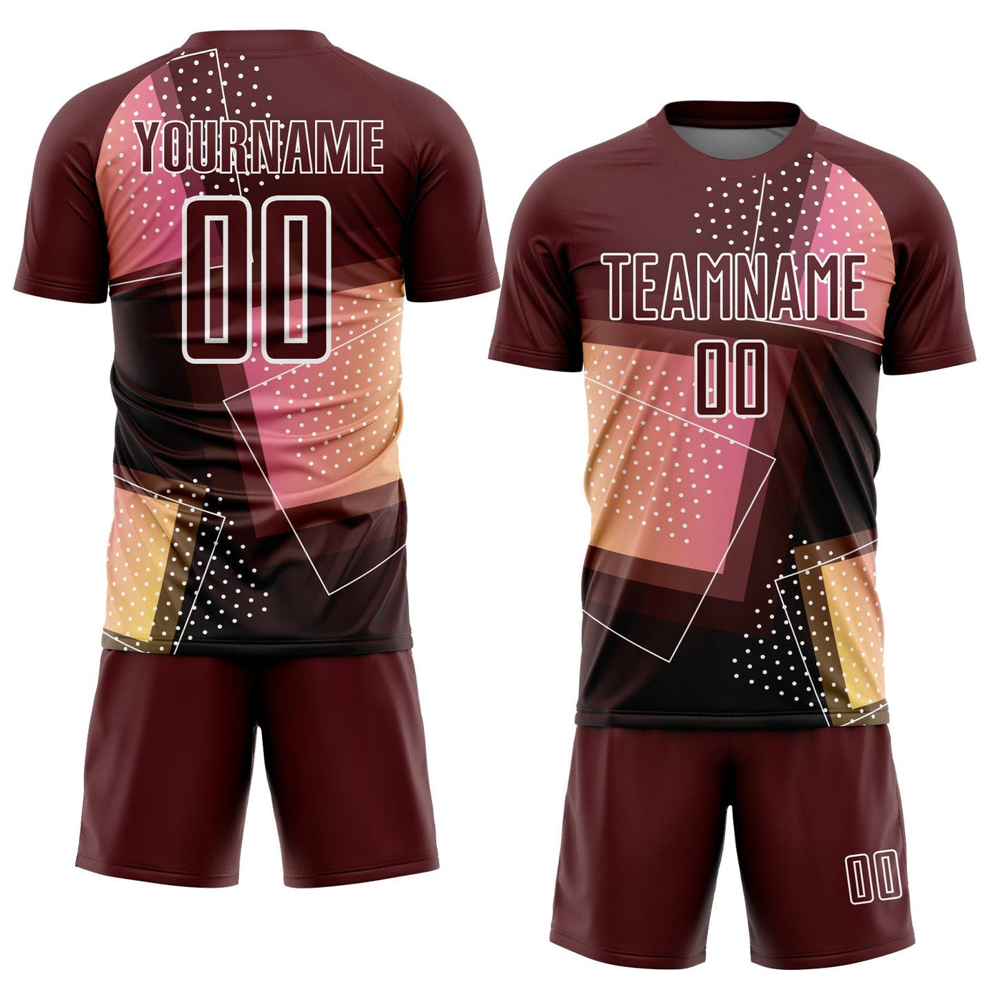 Custom Crimson White Geometric Shapes Sublimation Soccer Uniform Jersey view 2