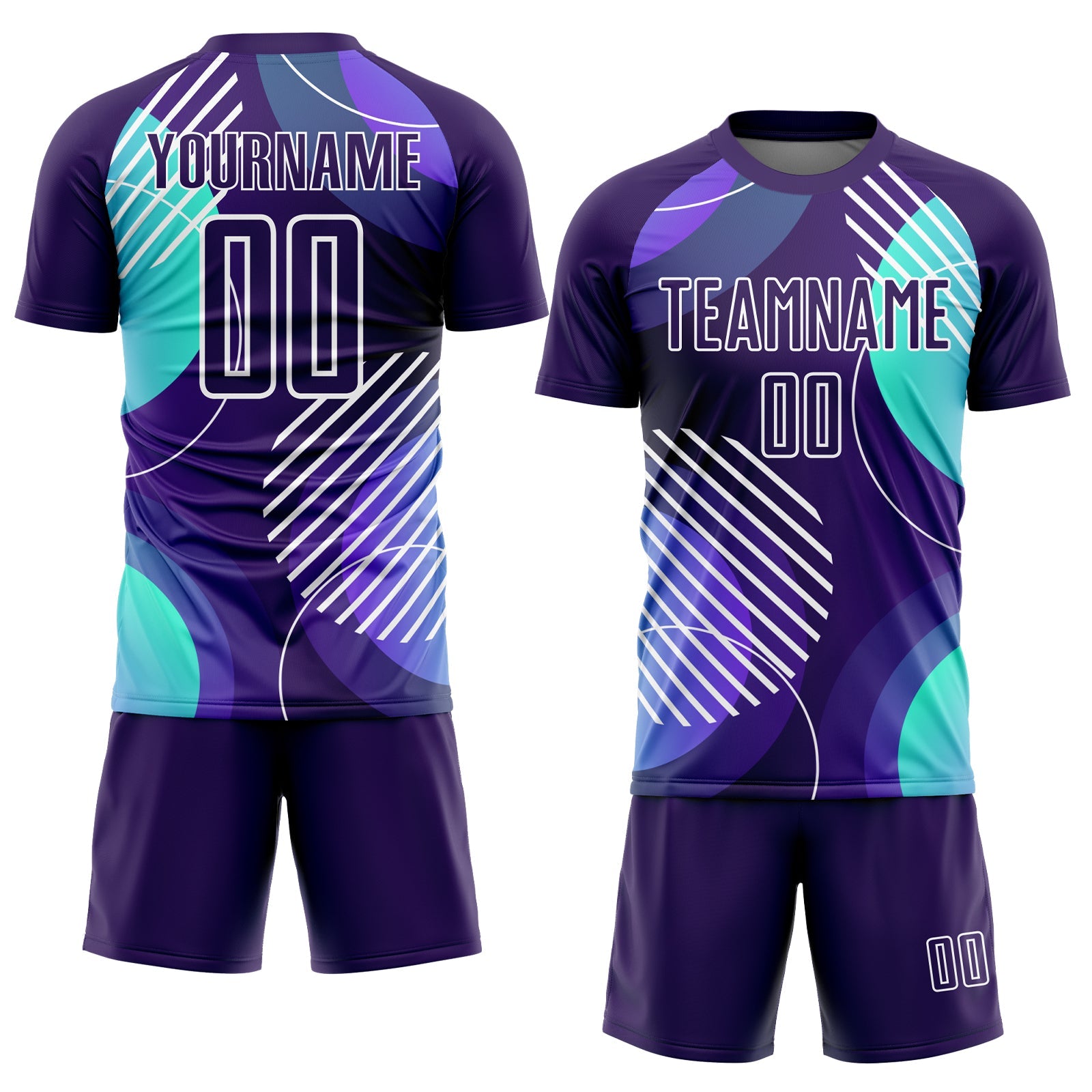 Custom Dark Purple White Geometric Shapes Sublimation Soccer Uniform Jersey view 2