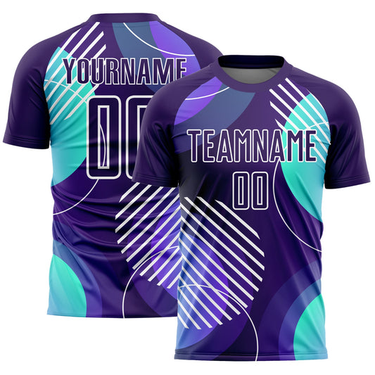 Custom Dark Purple White Geometric Shapes Sublimation Soccer Uniform Jersey - Main View