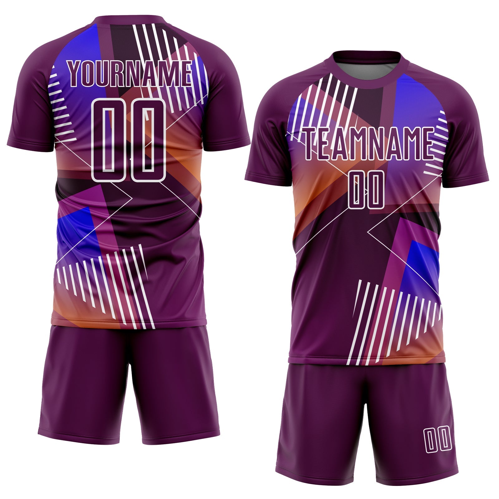 Custom Purple White Geometric Shapes Sublimation Soccer Uniform Jersey view 2