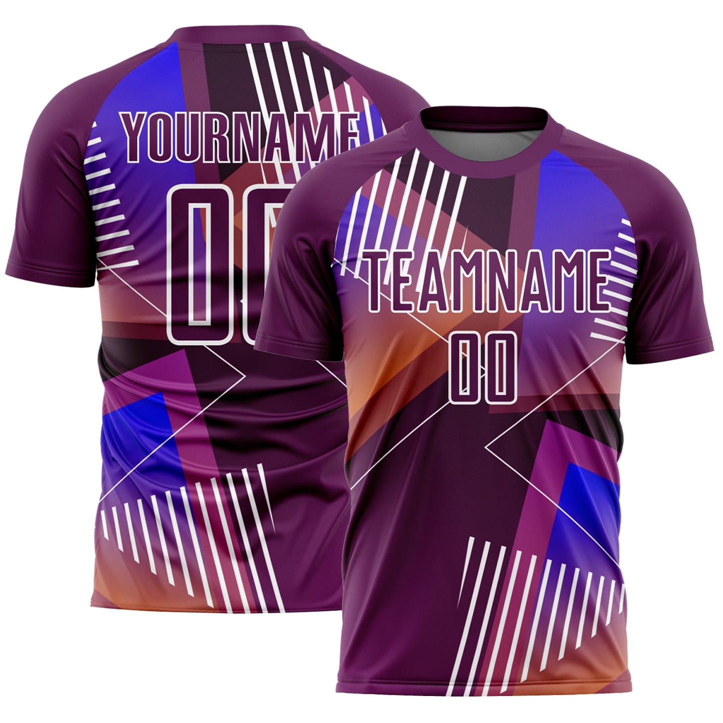 Custom Purple White Geometric Shapes Sublimation Soccer Uniform Jersey - Main View