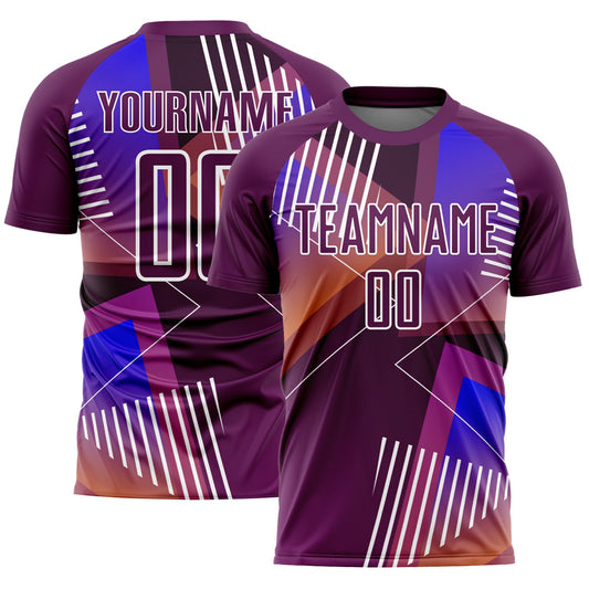 Custom Purple White Geometric Shapes Sublimation Soccer Uniform Jersey - Main View