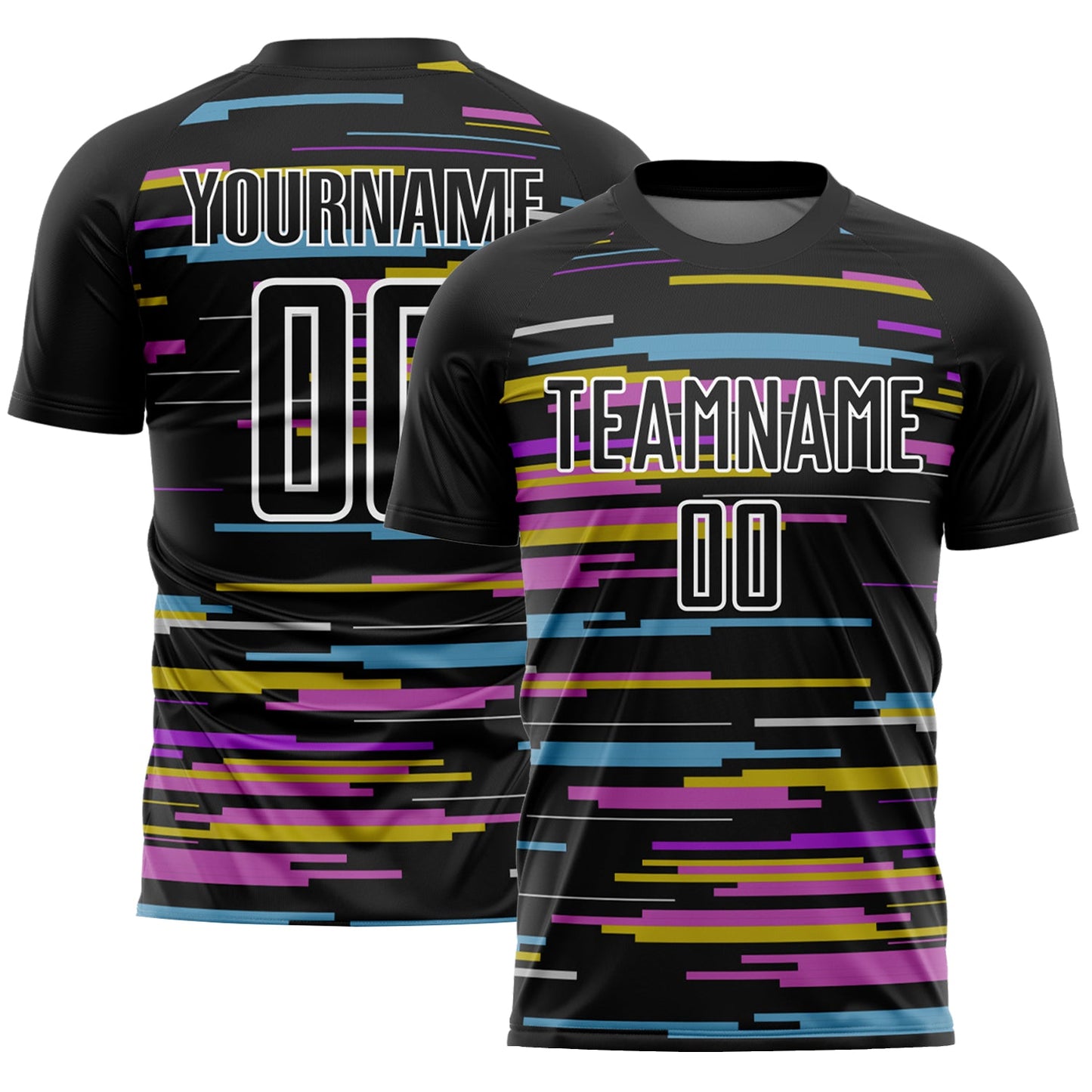 Custom Black White Lines Sublimation Soccer Uniform Jersey - Main View