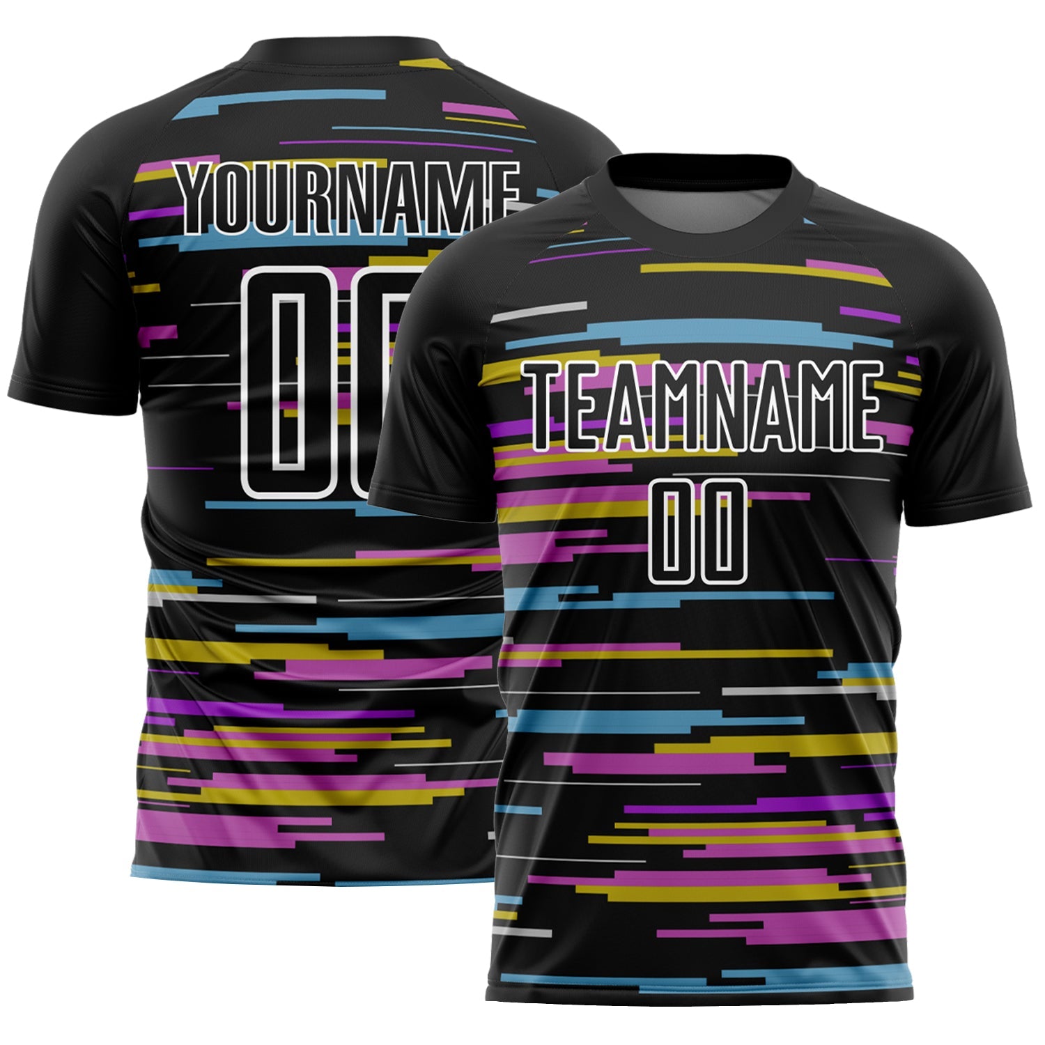 Custom Black White Lines Sublimation Soccer Uniform Jersey - Main View