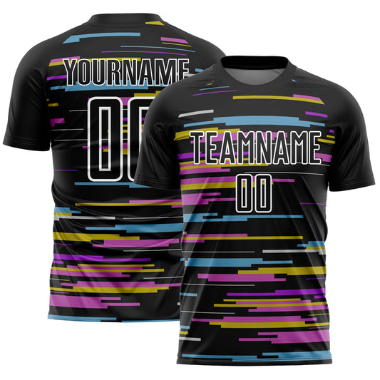 Custom Black White Lines Sublimation Soccer Uniform Jersey - Main View