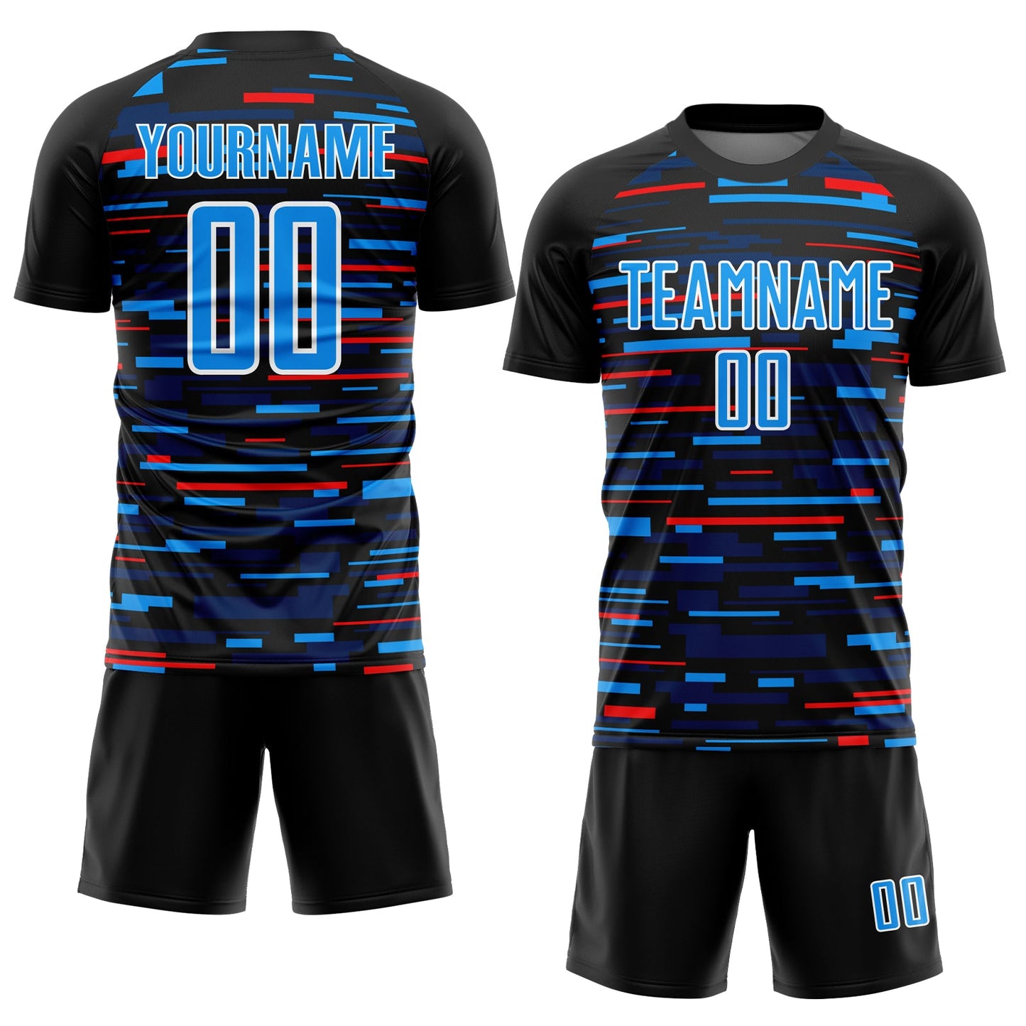Custom Black Sky Blue-White Lines Sublimation Soccer Uniform Jersey view 2