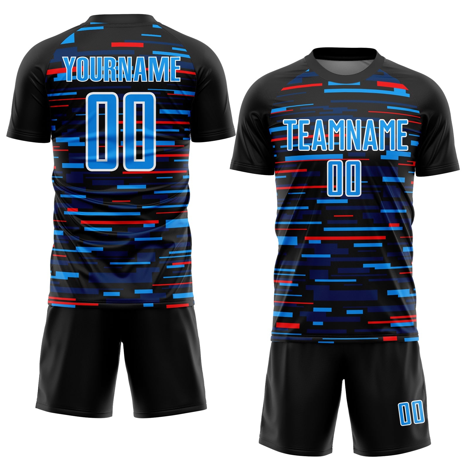 Custom Black Sky Blue-White Lines Sublimation Soccer Uniform Jersey view 2