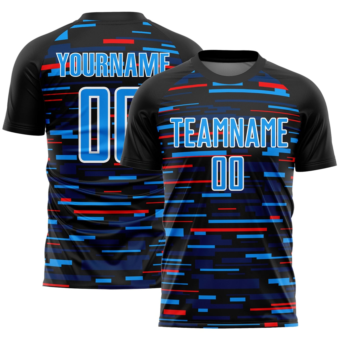 Custom Black Sky Blue-White Lines Sublimation Soccer Uniform Jersey - Main View