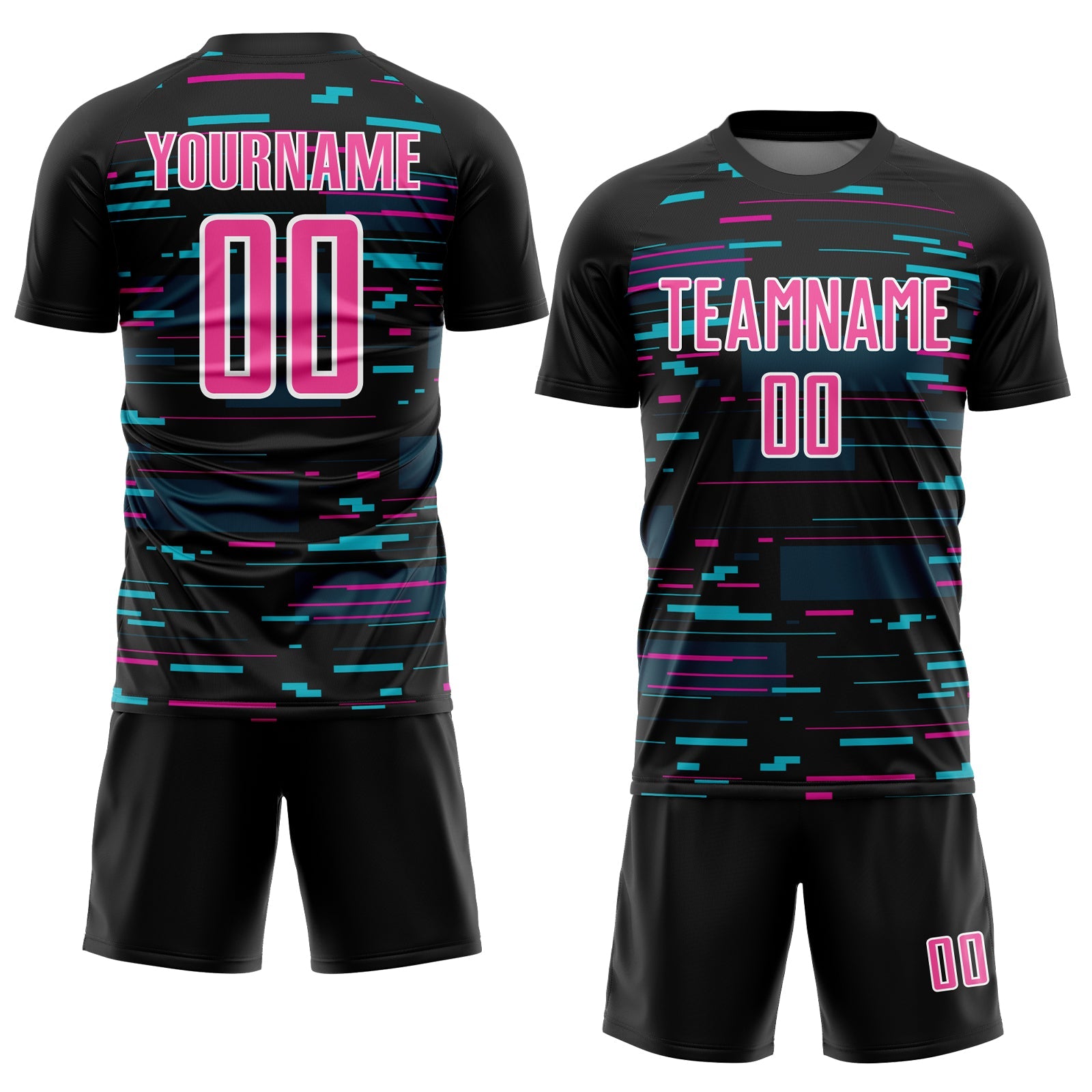 Custom Black Pink-White Lines Sublimation Soccer Uniform Jersey view 2