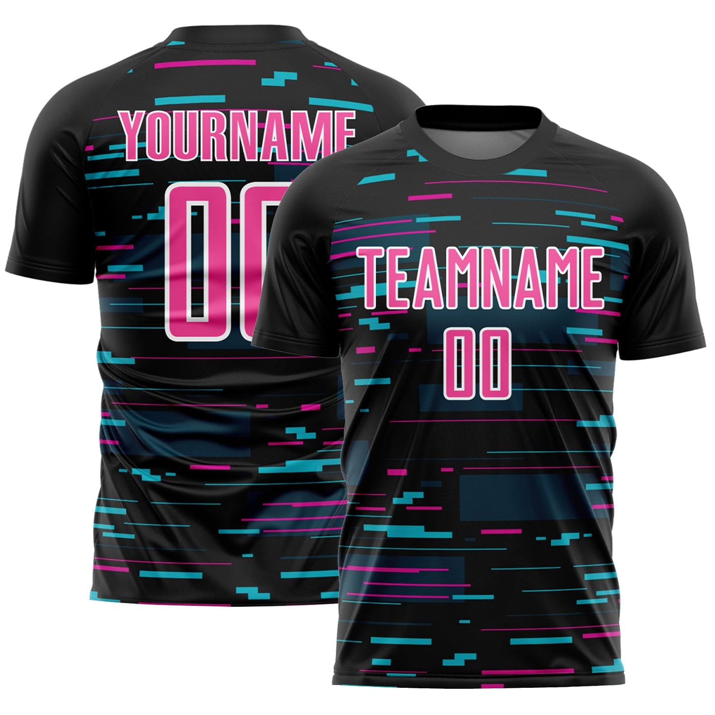 Custom Black Pink-White Lines Sublimation Soccer Uniform Jersey - Main View