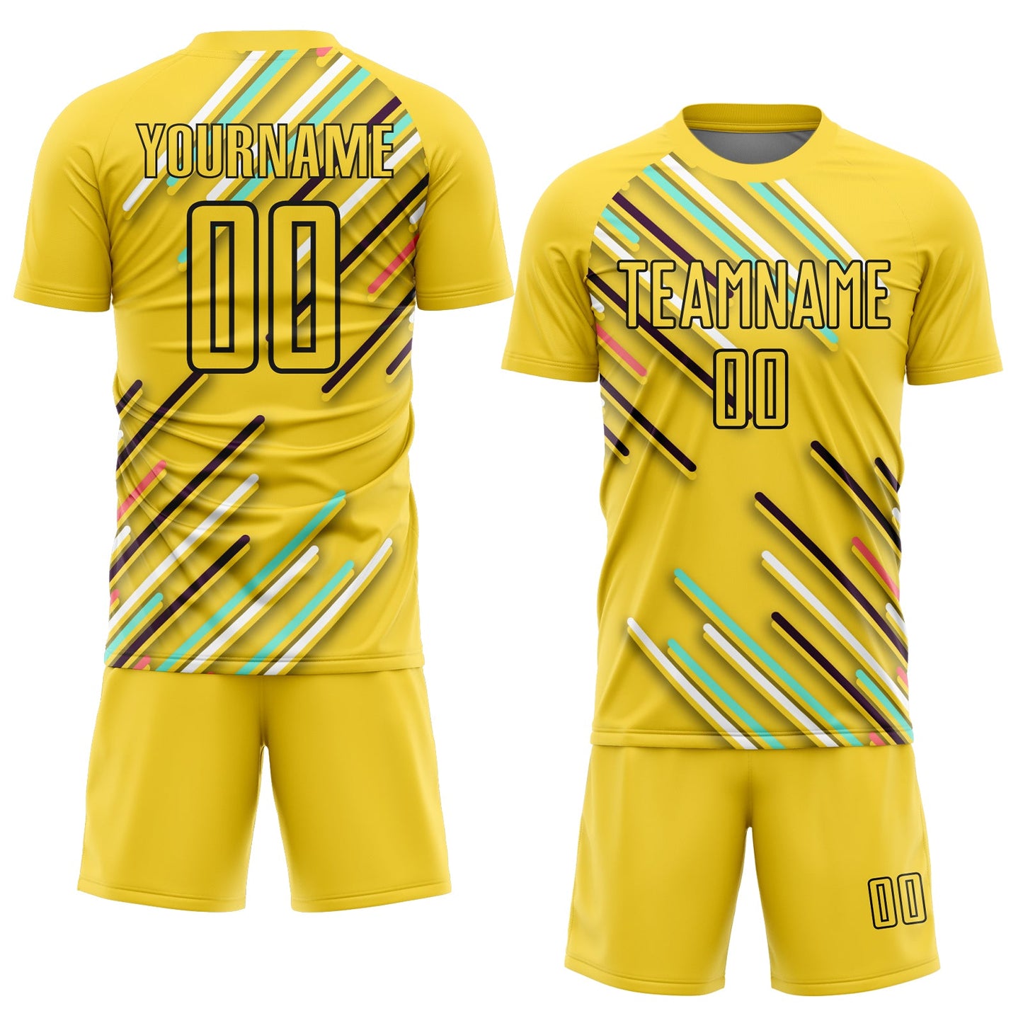 Custom Yellow Black Lines Sublimation Soccer Uniform Jersey view 2
