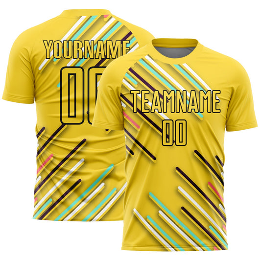 Custom Yellow Black Lines Sublimation Soccer Uniform Jersey - Main View