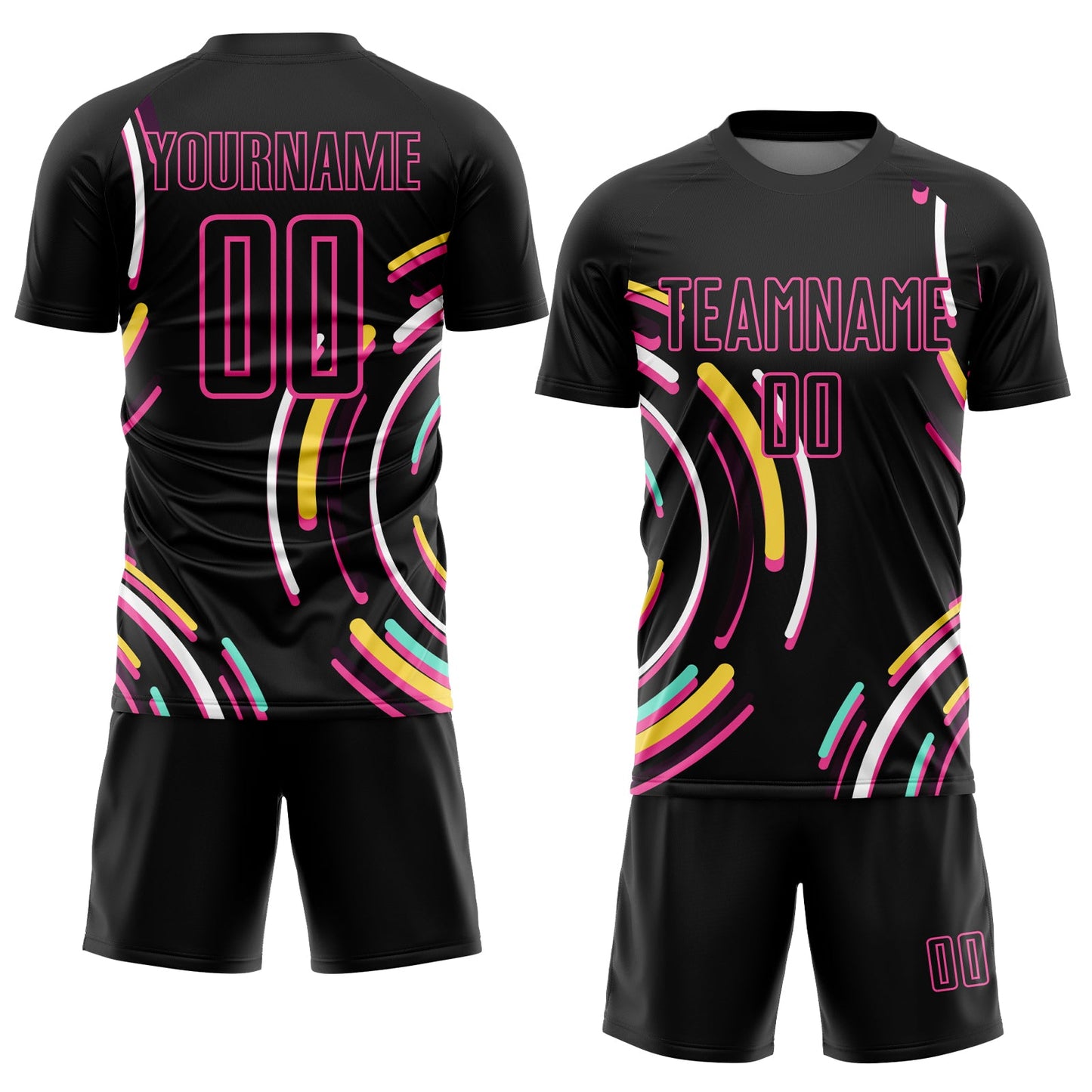 Custom Black Pink Lines Sublimation Soccer Uniform Jersey view 2