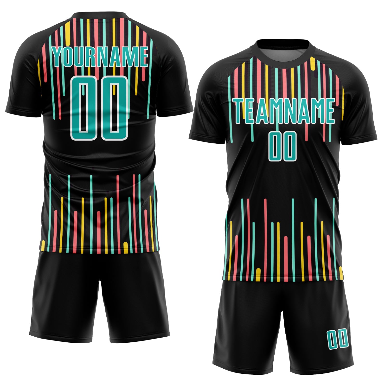 Custom Black Aqua-White Lines Sublimation Soccer Uniform Jersey view 2