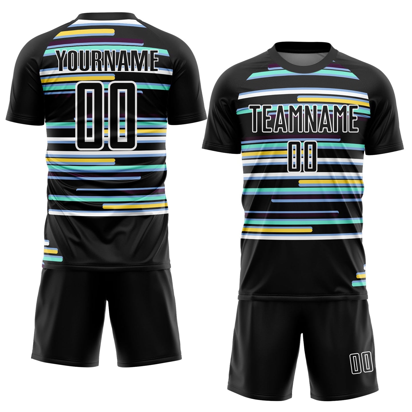 Custom Black White Lines Sublimation Soccer Uniform Jersey view 2