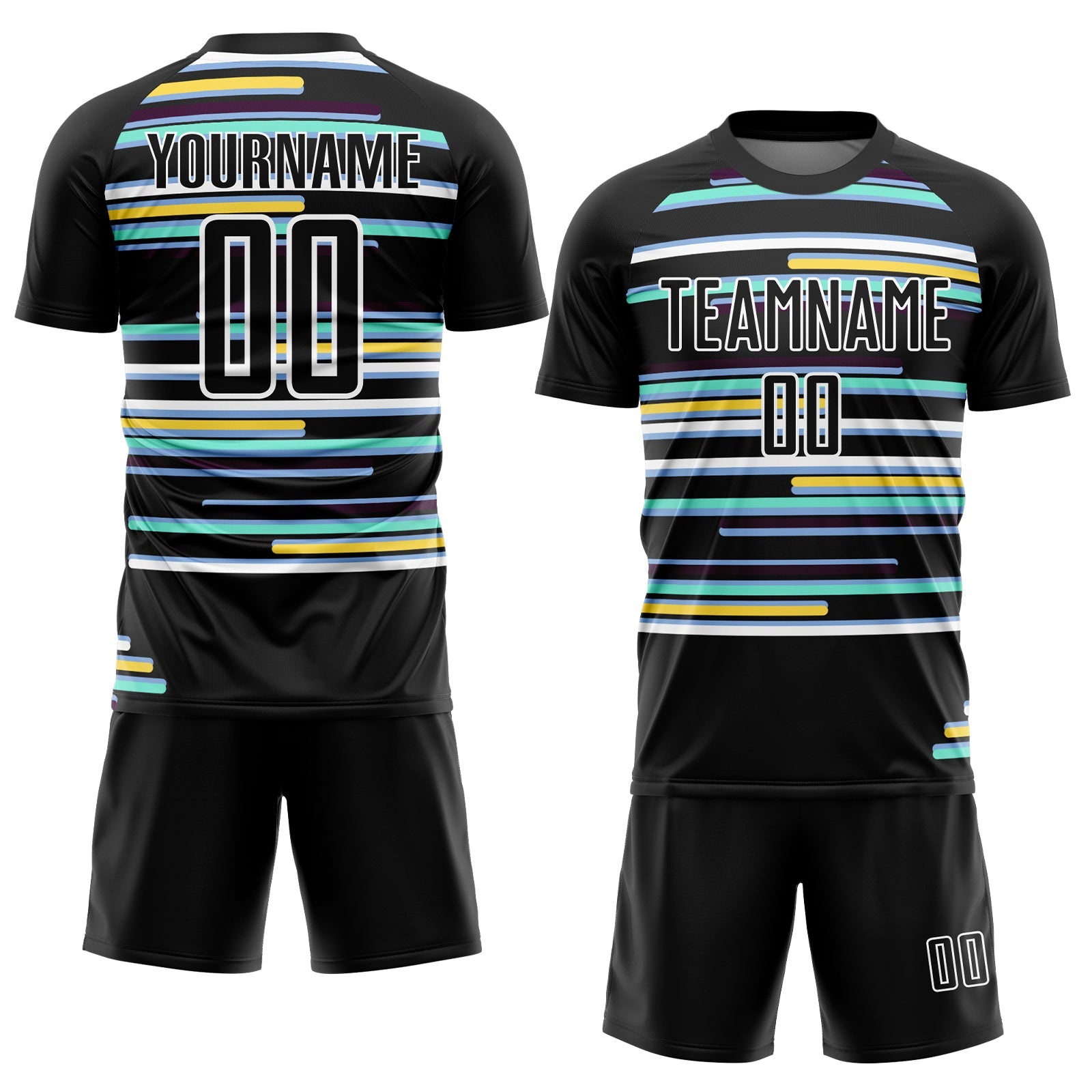 Custom Black White Lines Sublimation Soccer Uniform Jersey view 2