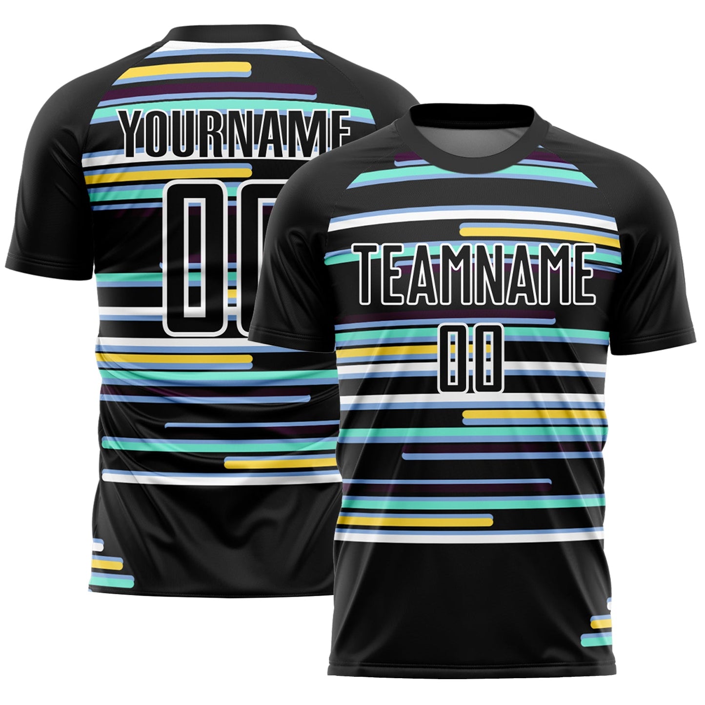 Custom Black White Lines Sublimation Soccer Uniform Jersey - Main View