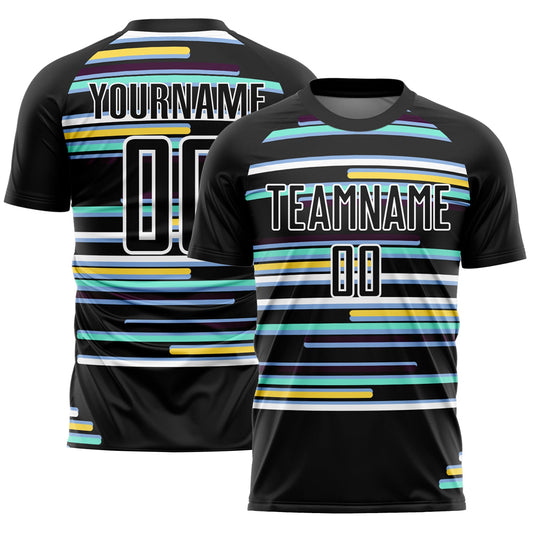 Custom Black White Lines Sublimation Soccer Uniform Jersey - Main View